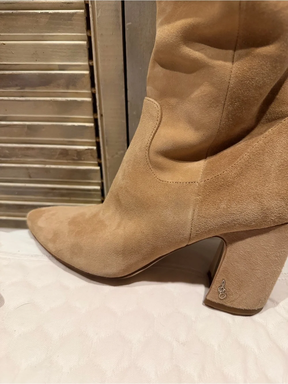 Sam Edelman Hai Suede Knee High Pointed Toe Boots in Tan 8